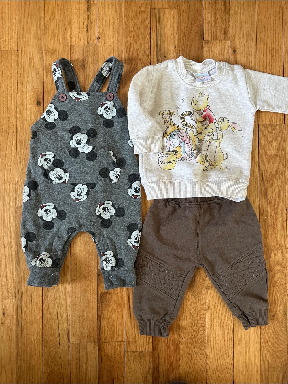 Baby Disney Mickey Mouse Gray Overalls and Winnie the Pooh Sweater Set